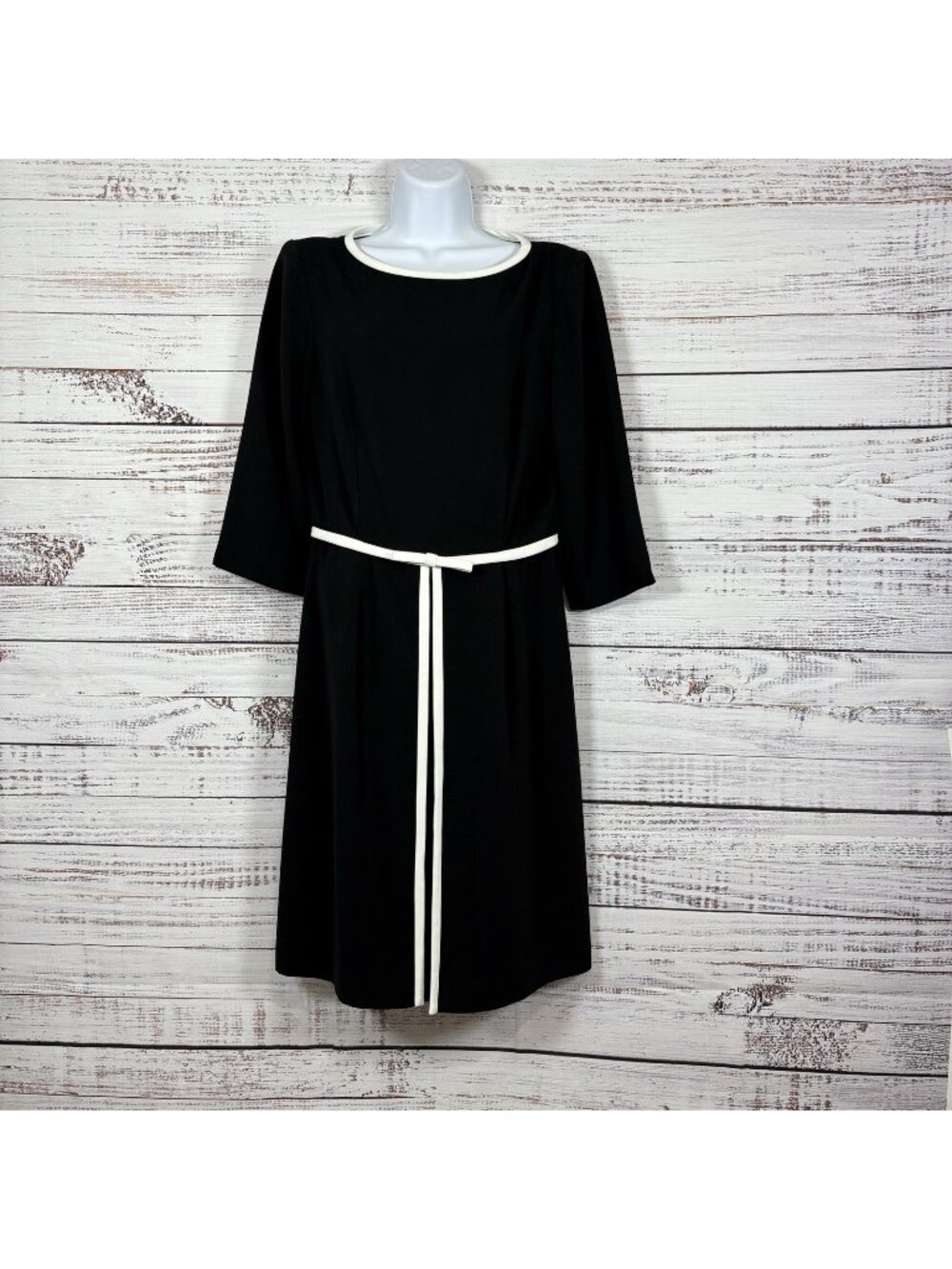 Sara Campbell Black Bow Trim 3/4 Sleeve Sheath Vintage Dress